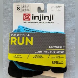 Injinji Performance black blue no show Toe Socks size small NWT